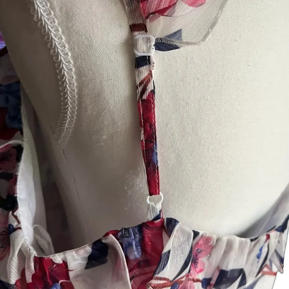 French Connection Aden Bai Lurex Frill‎ Ruffle Cami Top Women's 8 Floral Sparkle